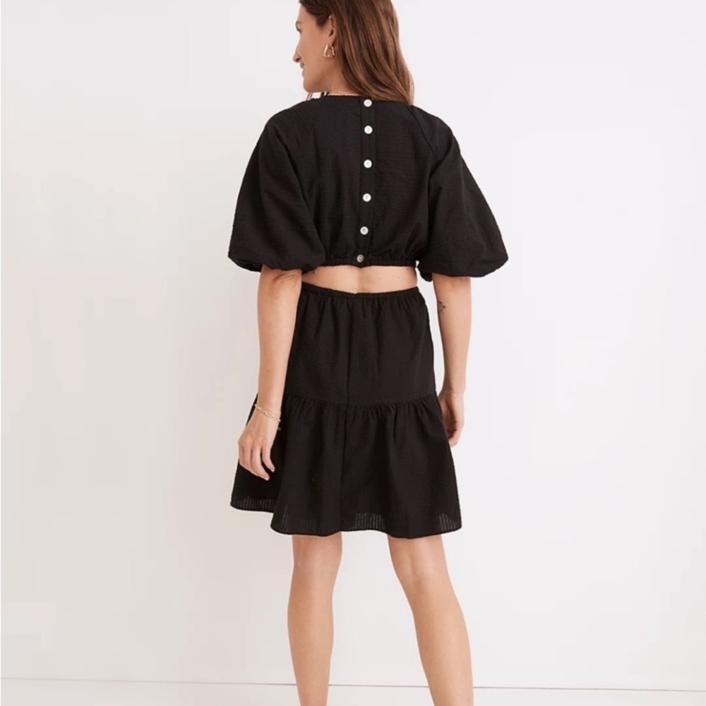 NEW Madewell Seersucker Puff-Sleeve Cutout Mini Dress